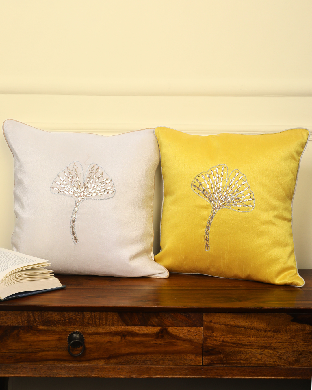Ivory Leaf Cushion Cover