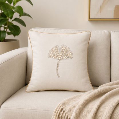 Ivory Leaf Cushion Cover