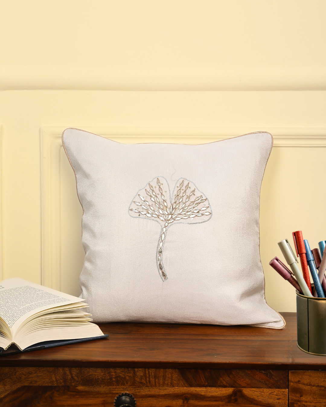 Ivory Leaf Cushion Cover