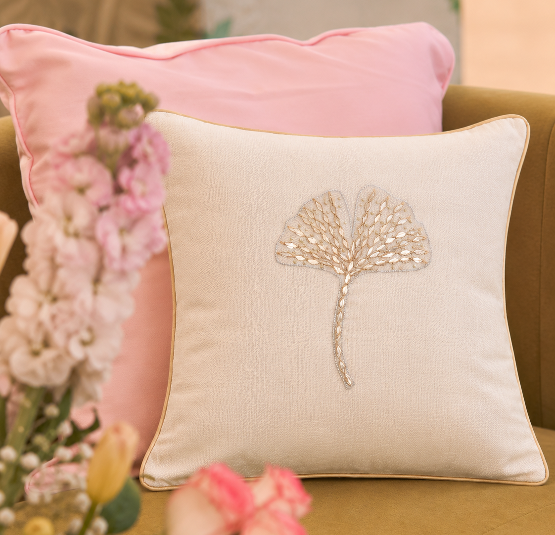 Ivory Leaf Cushion Cover