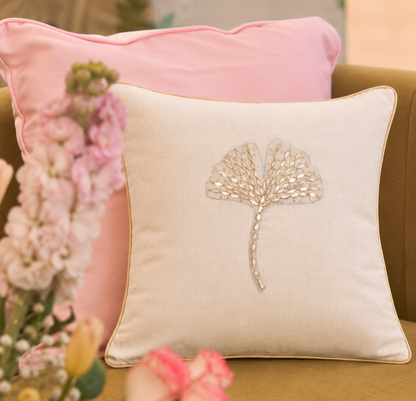 Ivory Leaf Cushion Cover